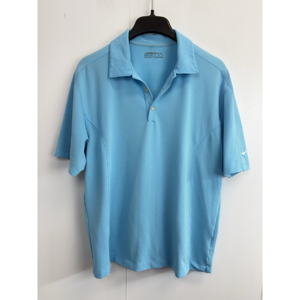Nike Polo Shirt Mens Size M Fit Dry Performance‎ Golf Logo Textured Blue